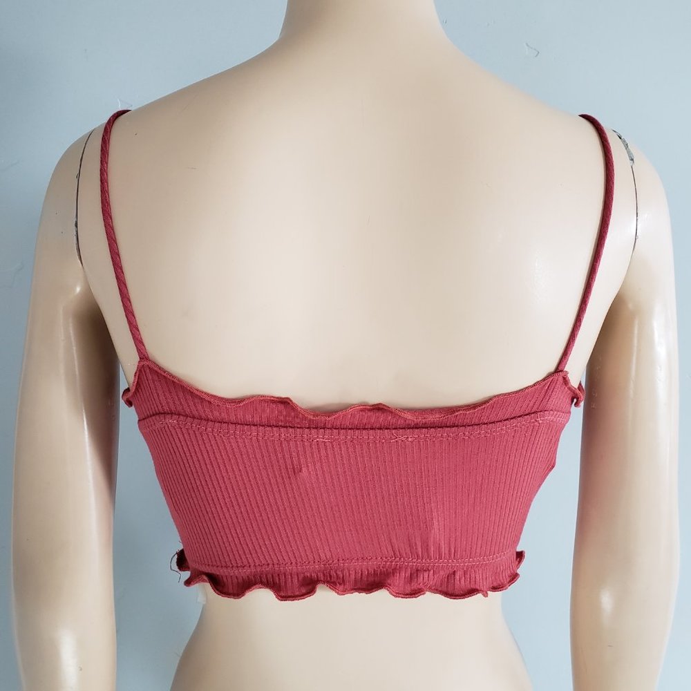 Fashion Nova Marsala Ribbed Ruffle Crop Top Small NWT - Picture 2 of 2